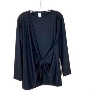 Marla Wynne Layers Luxe Faux Wrap Top Women's Size M Black Stretch Tie Front